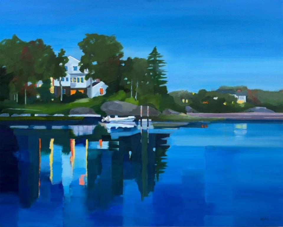 Betty Ball Landscape Painting - Delafield, Reflections, Blue, Water, Boats, Landscape, painting, Oil Painting