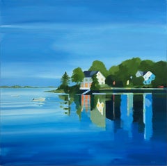 Looking East, Reflections, Blue, Water, Boats, Landscape, painting, Oil Painting
