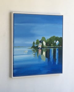 Looking East, Waterscape, Light Reflections, Blues, painting, Oil Painting