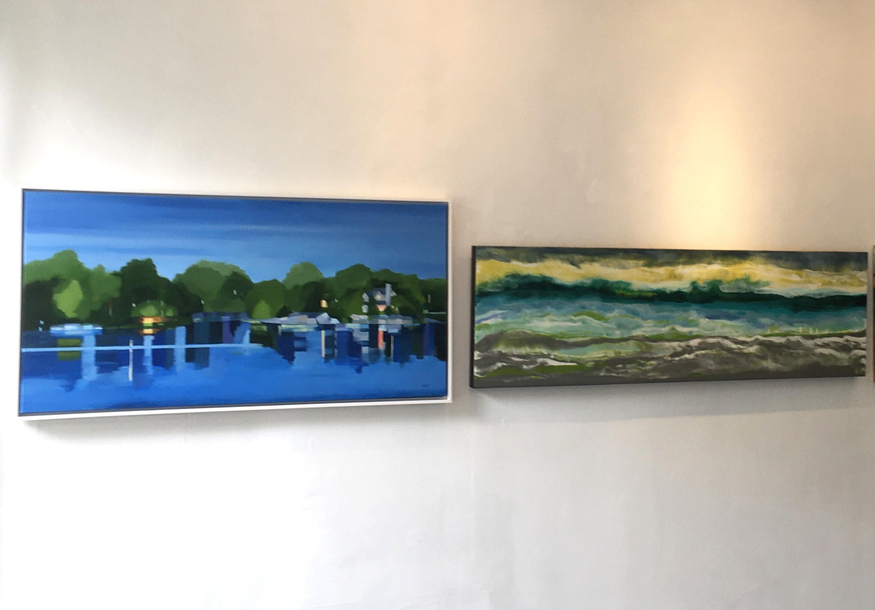 Meet Me at The Cove, Paesaggio, Paesaggio acquatico, Riflessi, Blu, Acqua, Orizzontale - Painting di Betty Ball