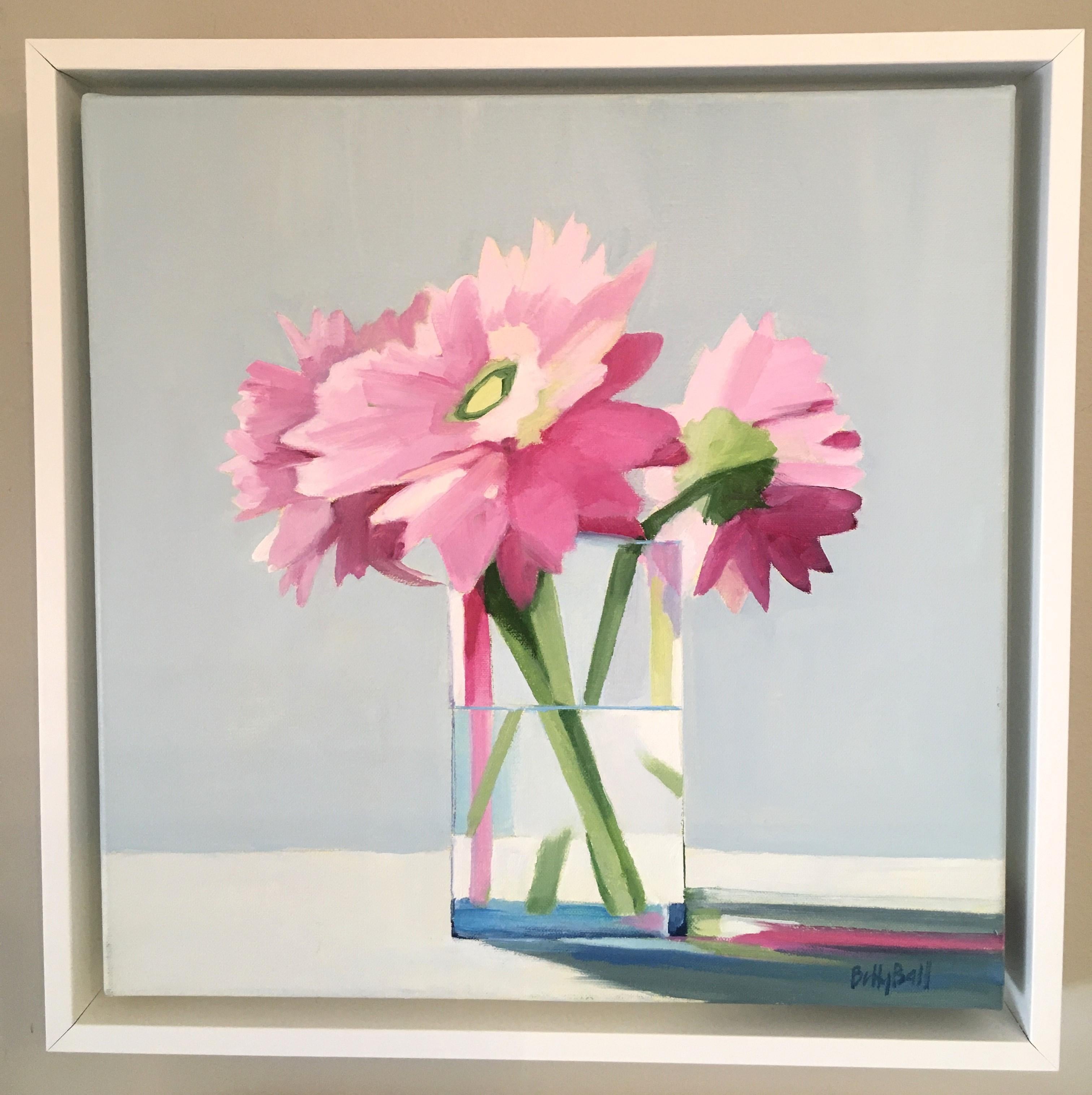 Think Pink by Betty Ball is part of her Flower series.  It is Oil on Linen, 12x12.  It is framed to 13.5 x 13.5  It is $875.  It is a beautiful group of flowers in a vase with water.  A perfect Mother's day gift of forever flowers.

Betty Ball
