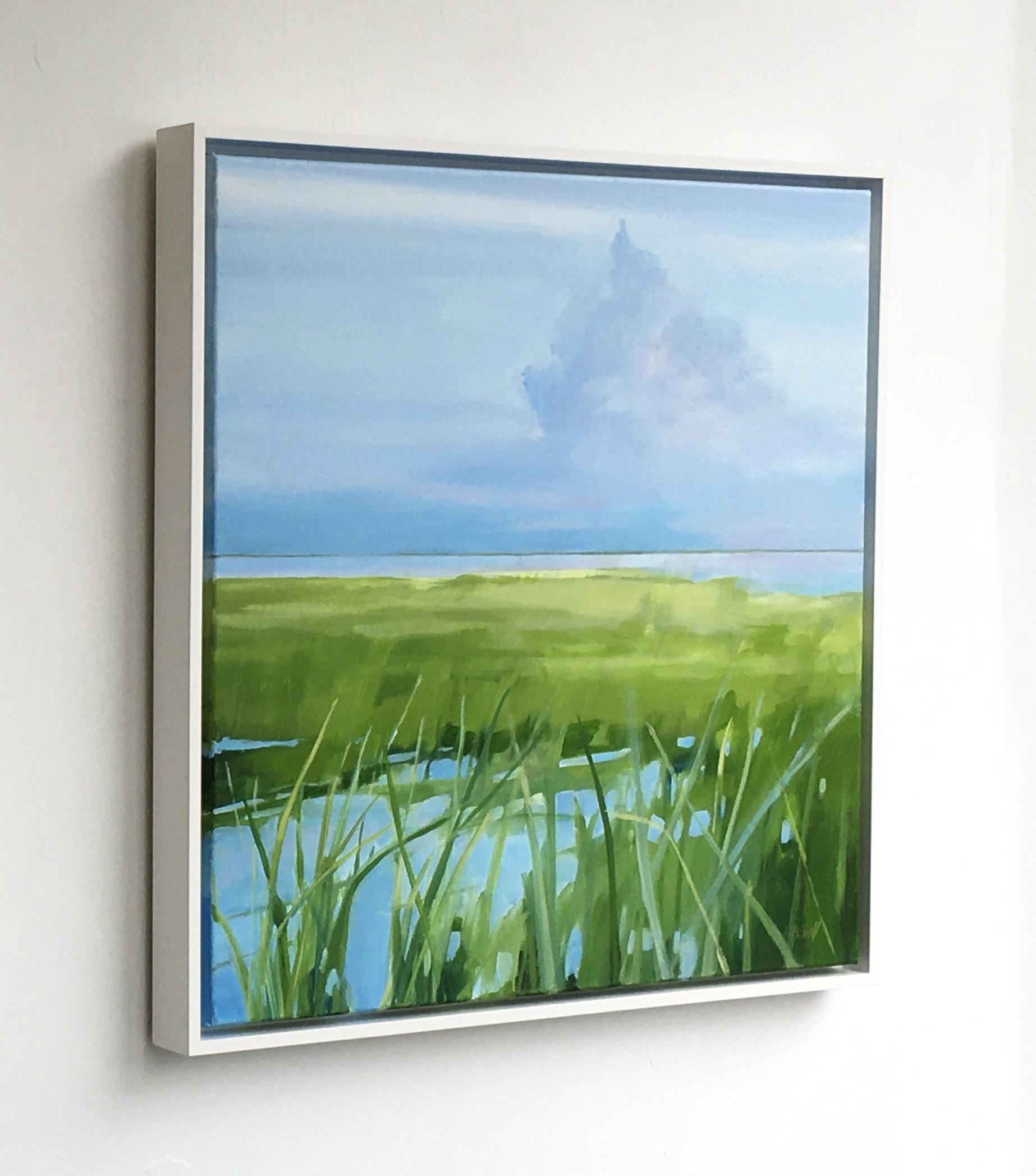 Betty Ball Landscape Painting - Water's Edge, Waterscape, Blue, Water, Seascape, Grassy, Green