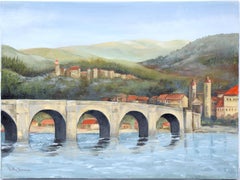 "Bridge Over the Neckar, Town of Heidelberg" - Oil on Canvas