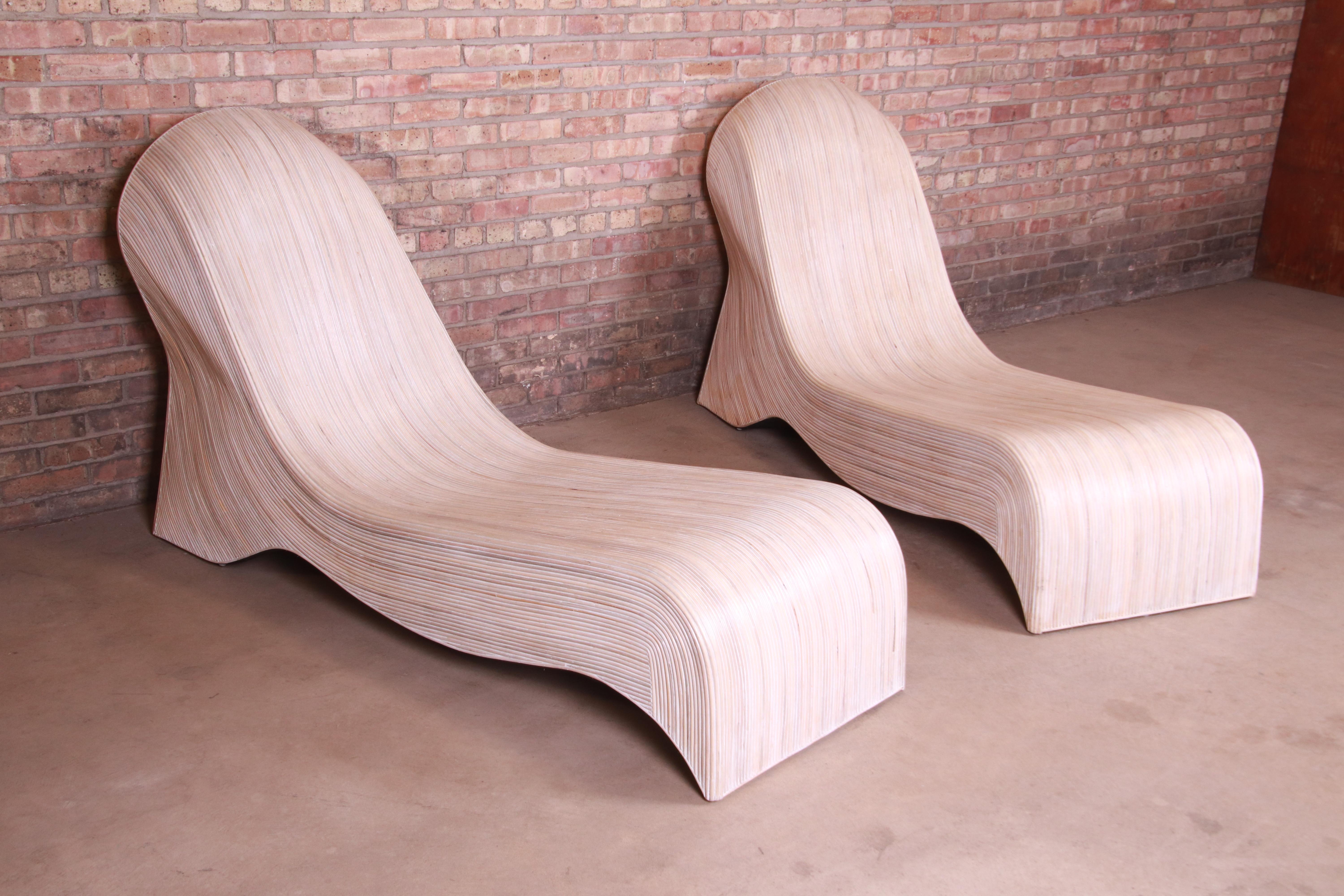 Betty Cobonpue Sculptural Split Reed Rattan Chaise Lounges, Pair For Sale 4