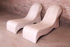 Betty Cobonpue Sculptural Split Reed Rattan Chaise Lounges, Pair
