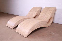 Betty Cobonpue Sculptural Split Reed Rattan Chaise Lounges, Pair