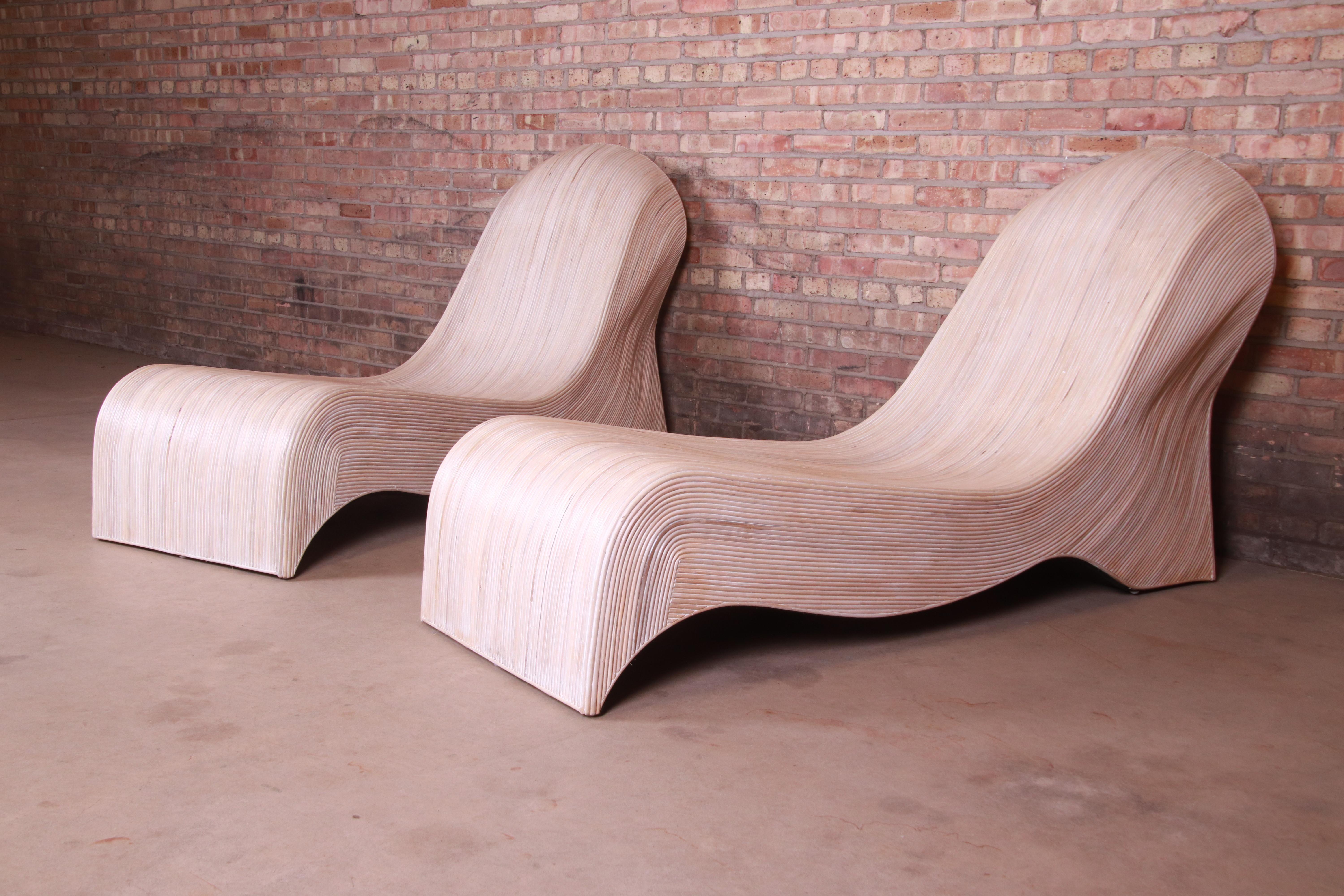 Betty Cobonpue Sculptural Split Reed Rattan Chaise Lounges, Pair For Sale 2