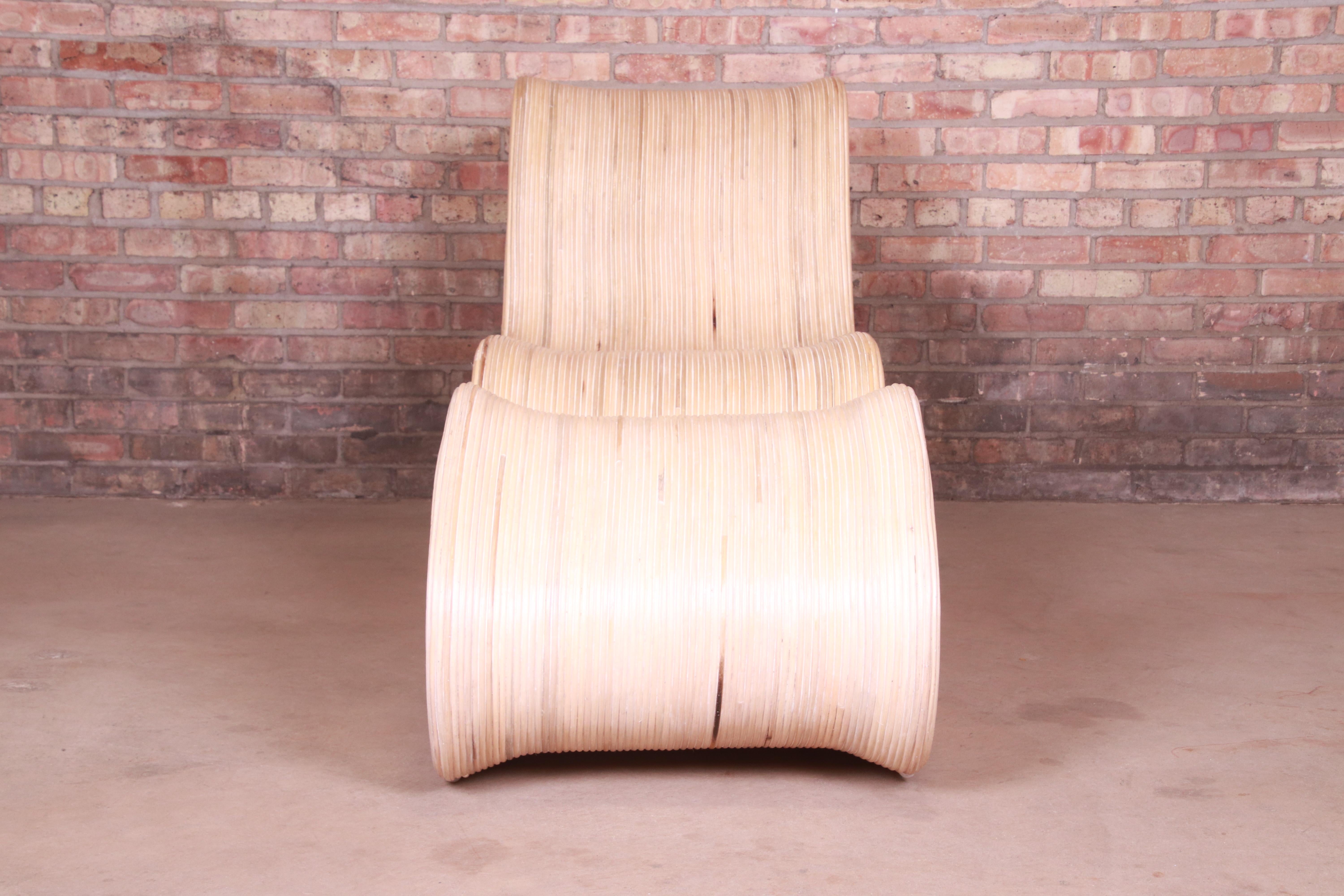 Organic Modern Betty Cobonpue Sculptural Split Reed Rattan Lounge Chair with Ottoman