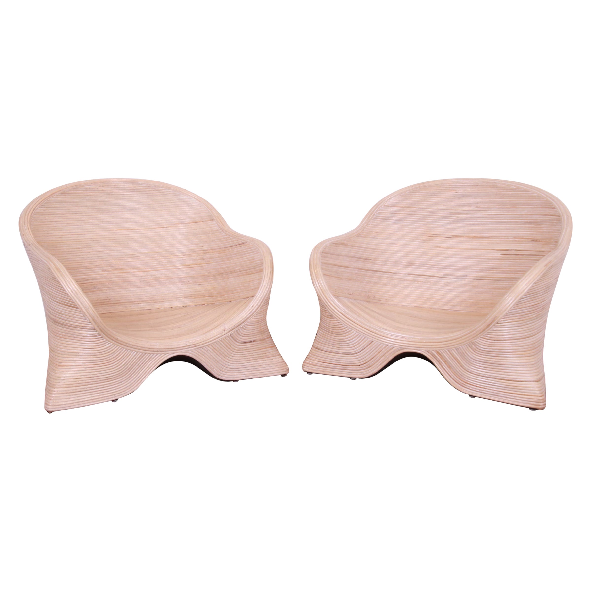 Betty Cobonpue Sculptural Split Reed Rattan Lounge Chairs, Pair
