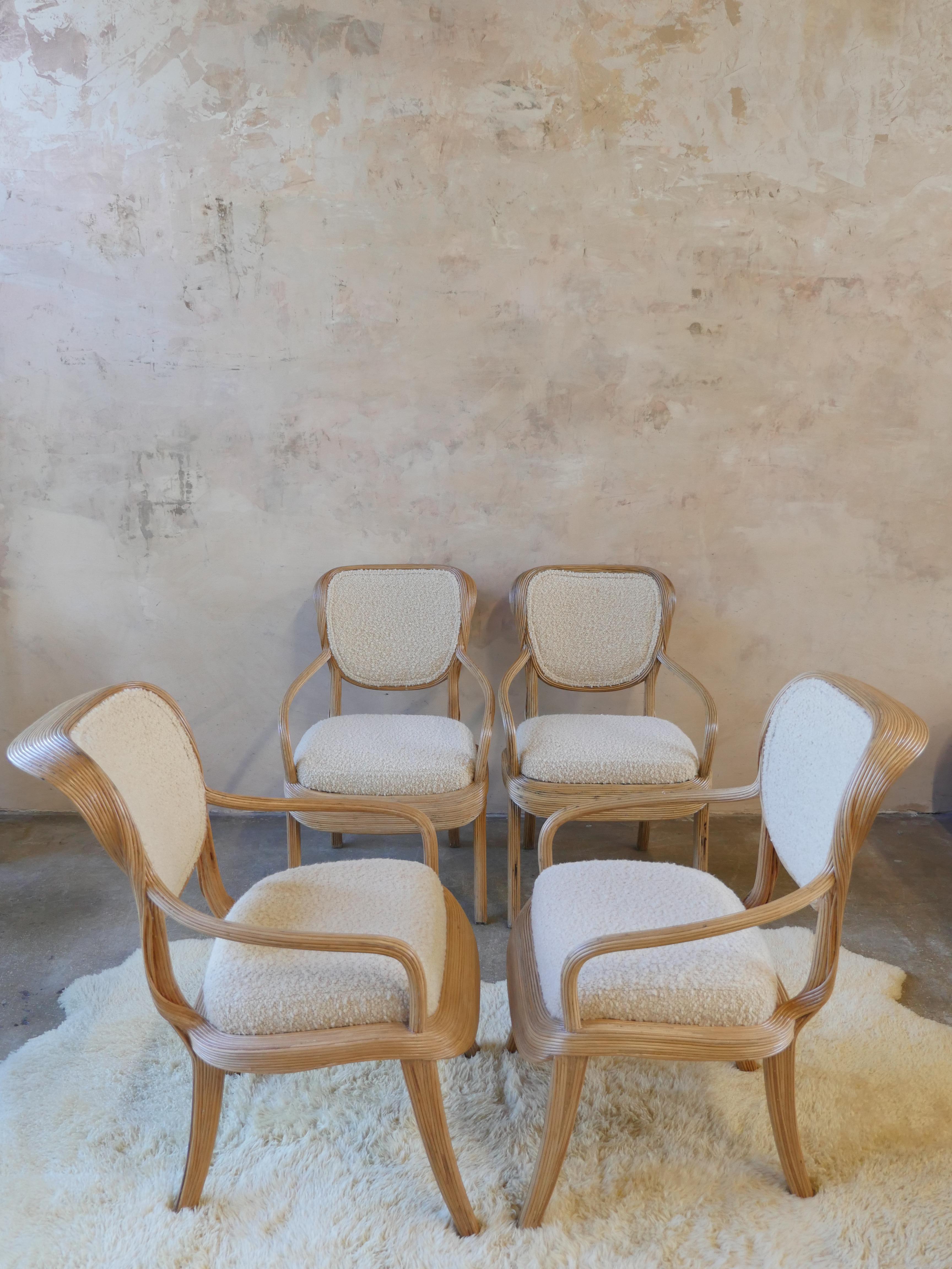 Betty Cobonpue Scultura Pencil Reed Rattan and Boucle Dining Chairs, Set of 4 4