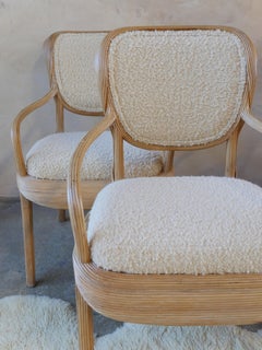 Betty Cobonpue Scultura Pencil Reed Rattan and Boucle Dining Chairs, Set of 4