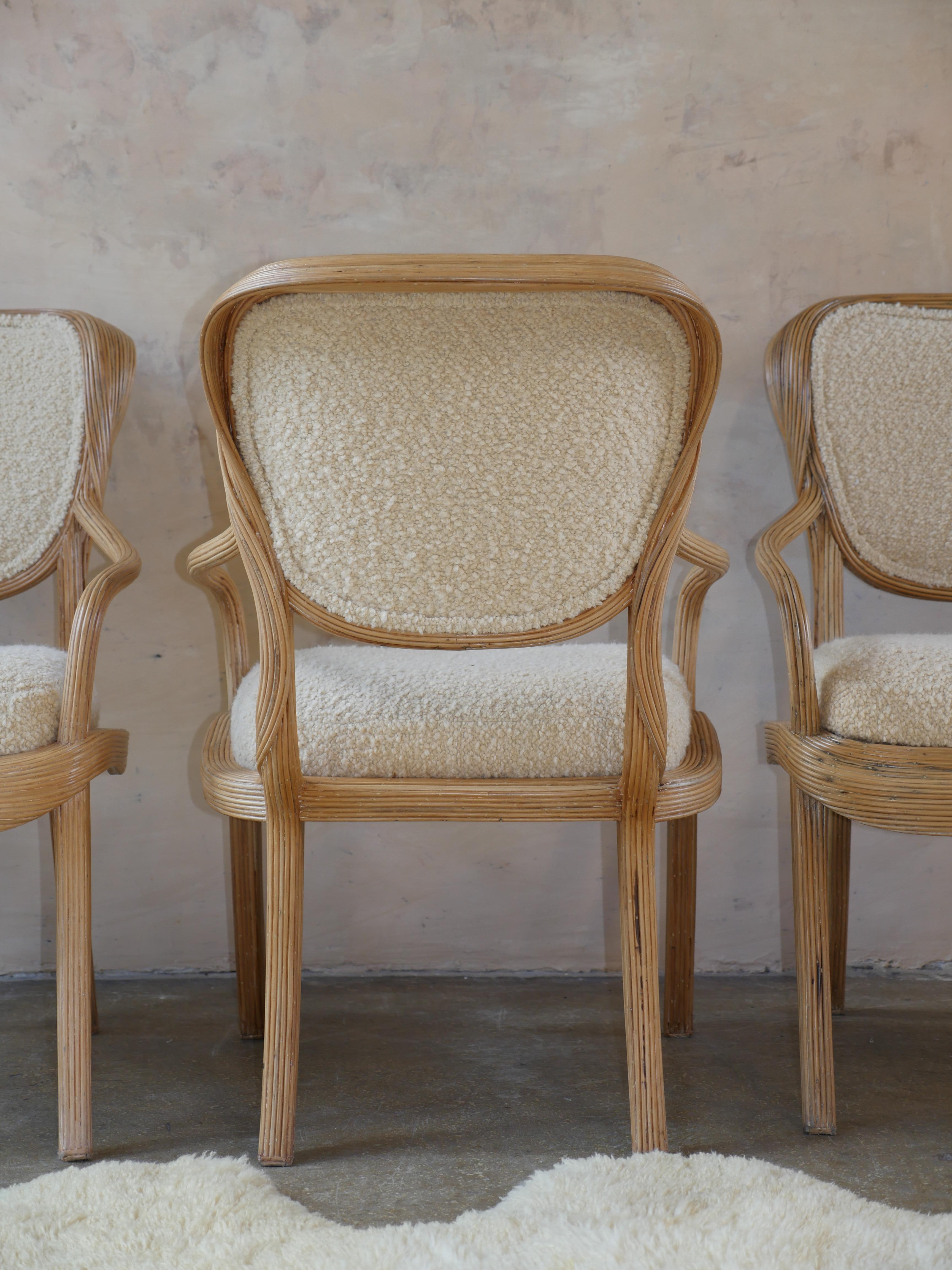 Betty Cobonpue Scultura Pencil Reed Rattan and Boucle Dining Chairs, Set of 4 In Good Condition In Miami, FL