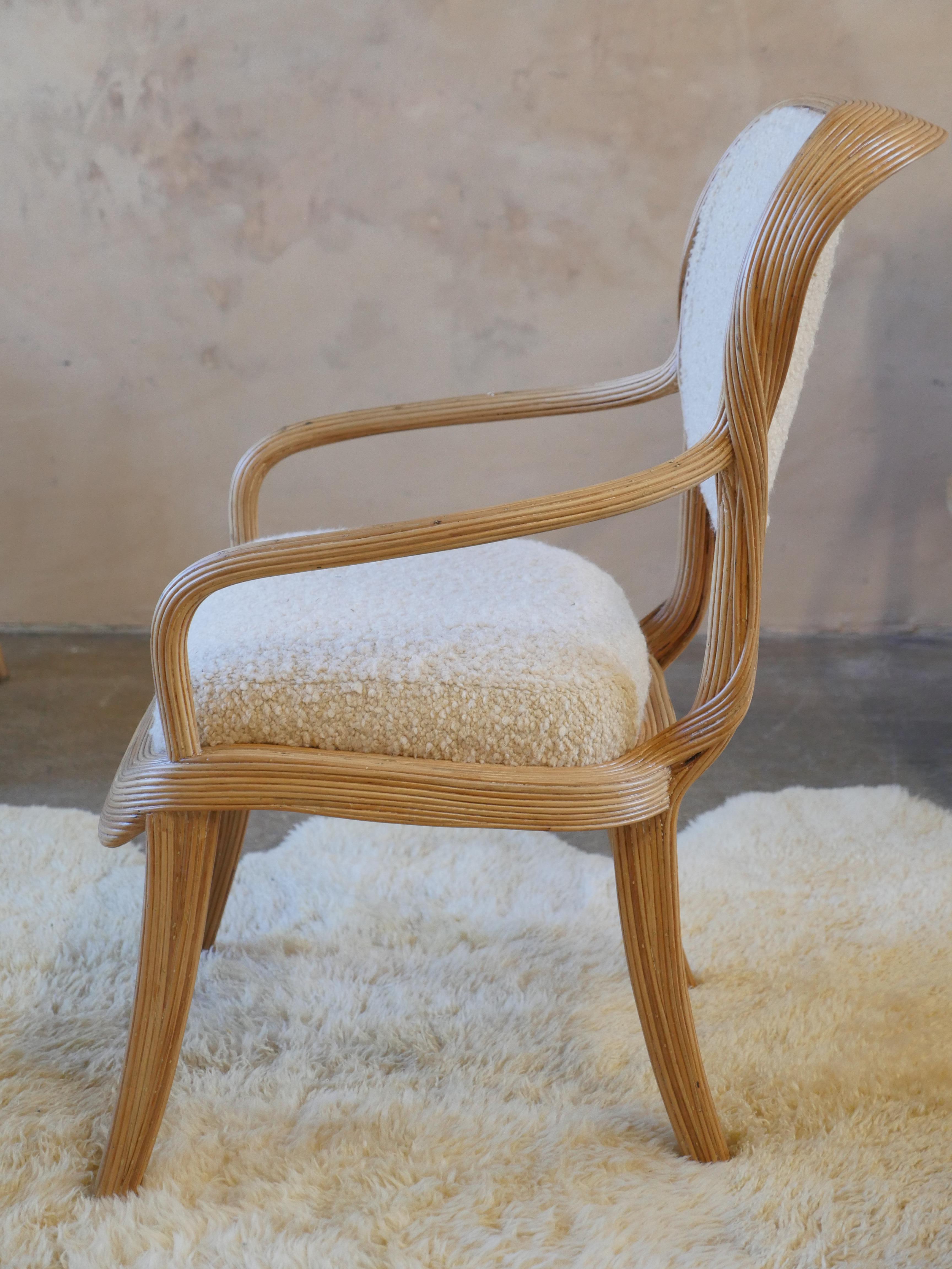 Betty Cobonpue Scultura Pencil Reed Rattan and Boucle Dining Chairs, Set of 4 2
