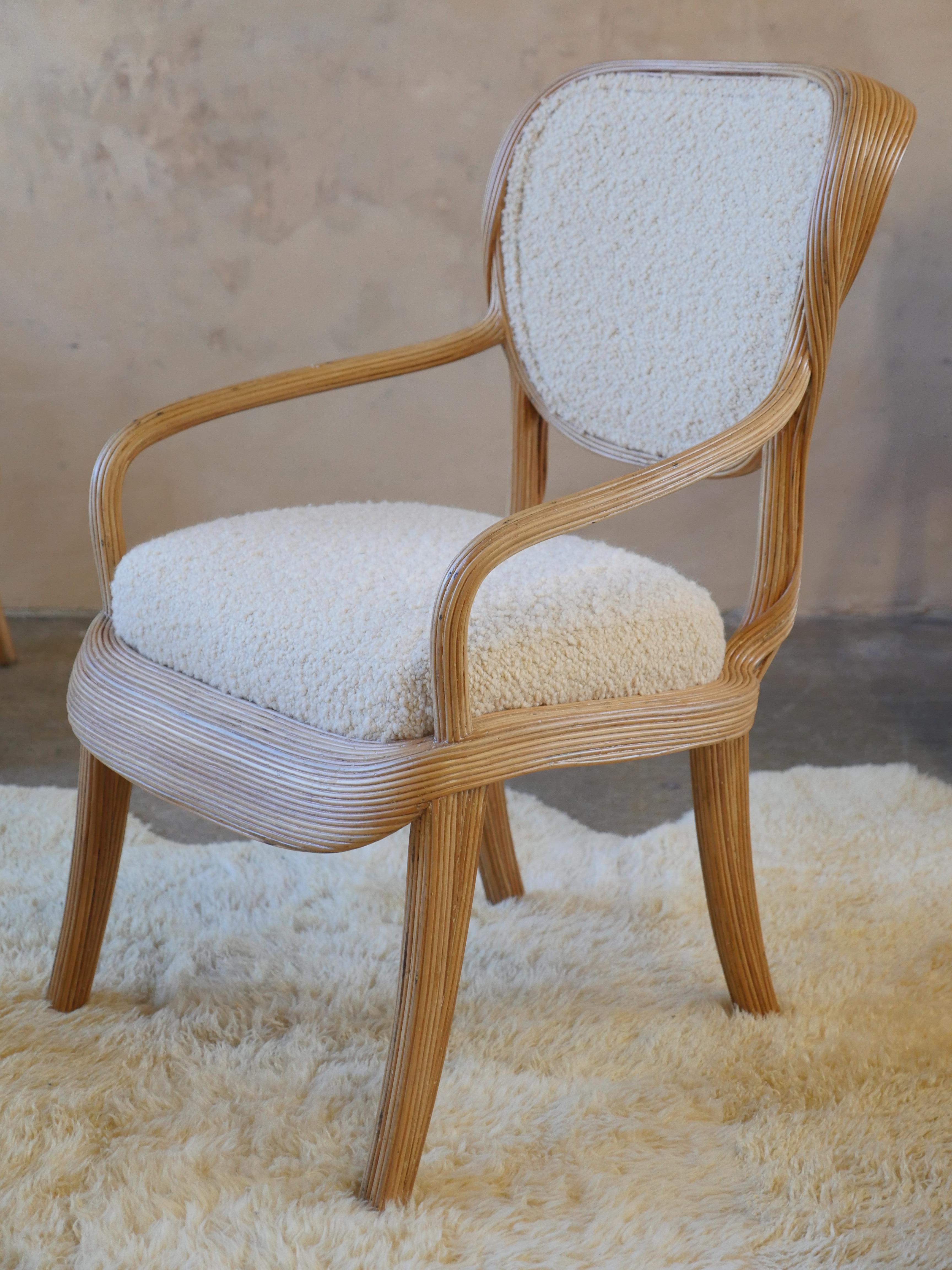 Betty Cobonpue Scultura Pencil Reed Rattan and Boucle Dining Chairs, Set of 4 3