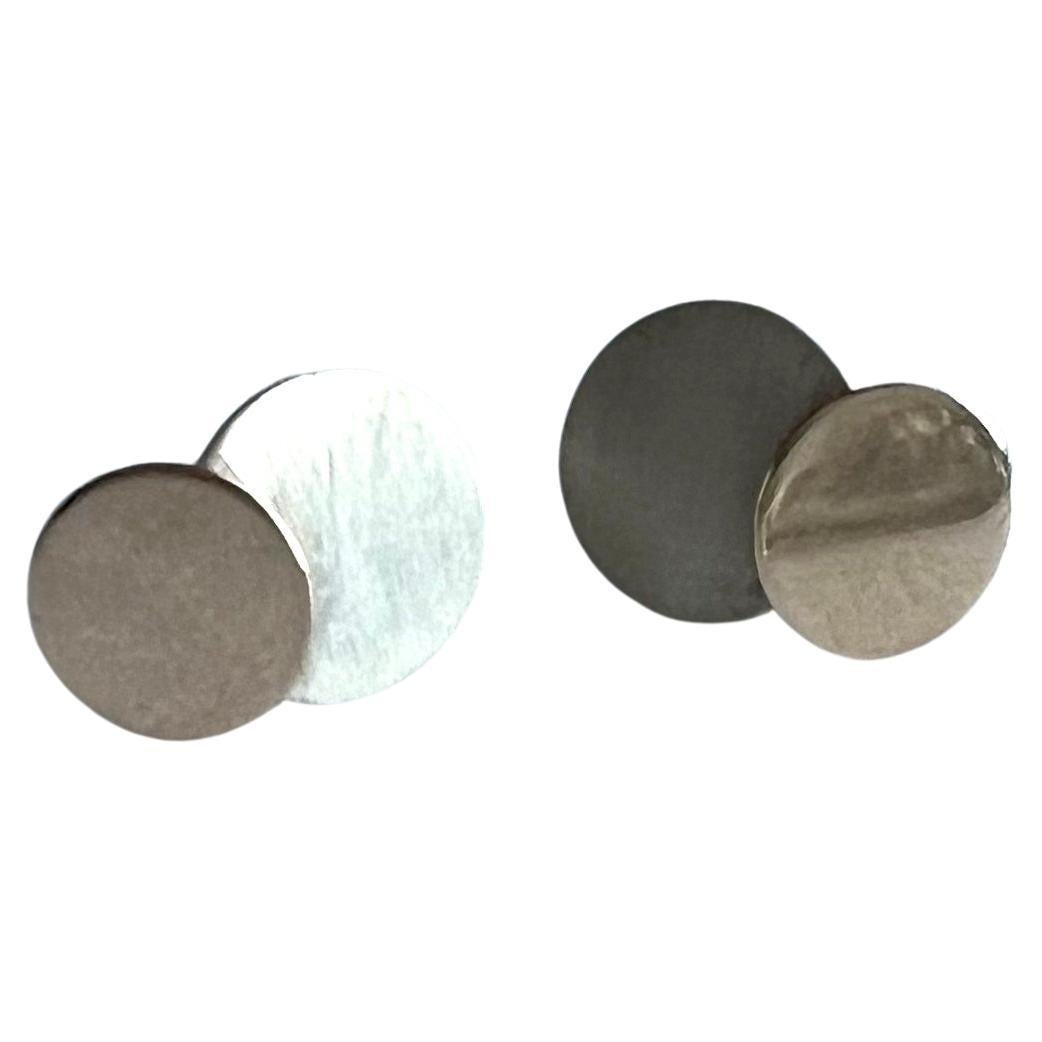Betty Cooke 14K Gold Sterling Silver American Modernist Circle Dot Earrings 2