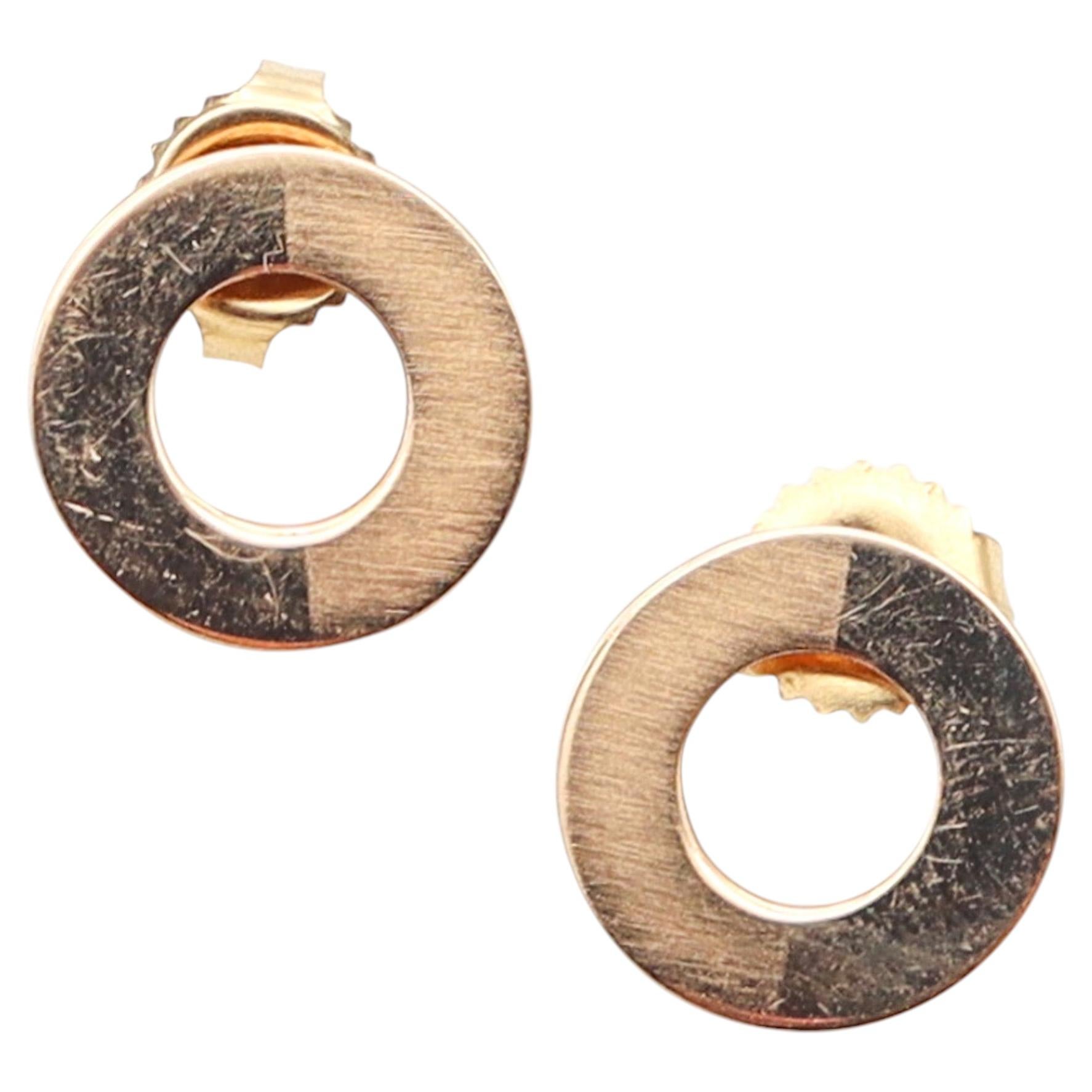 BETTY COOKE 1970 Modernist Geometric Circular Studs Earrings In 14Kt Yellow Gold For Sale