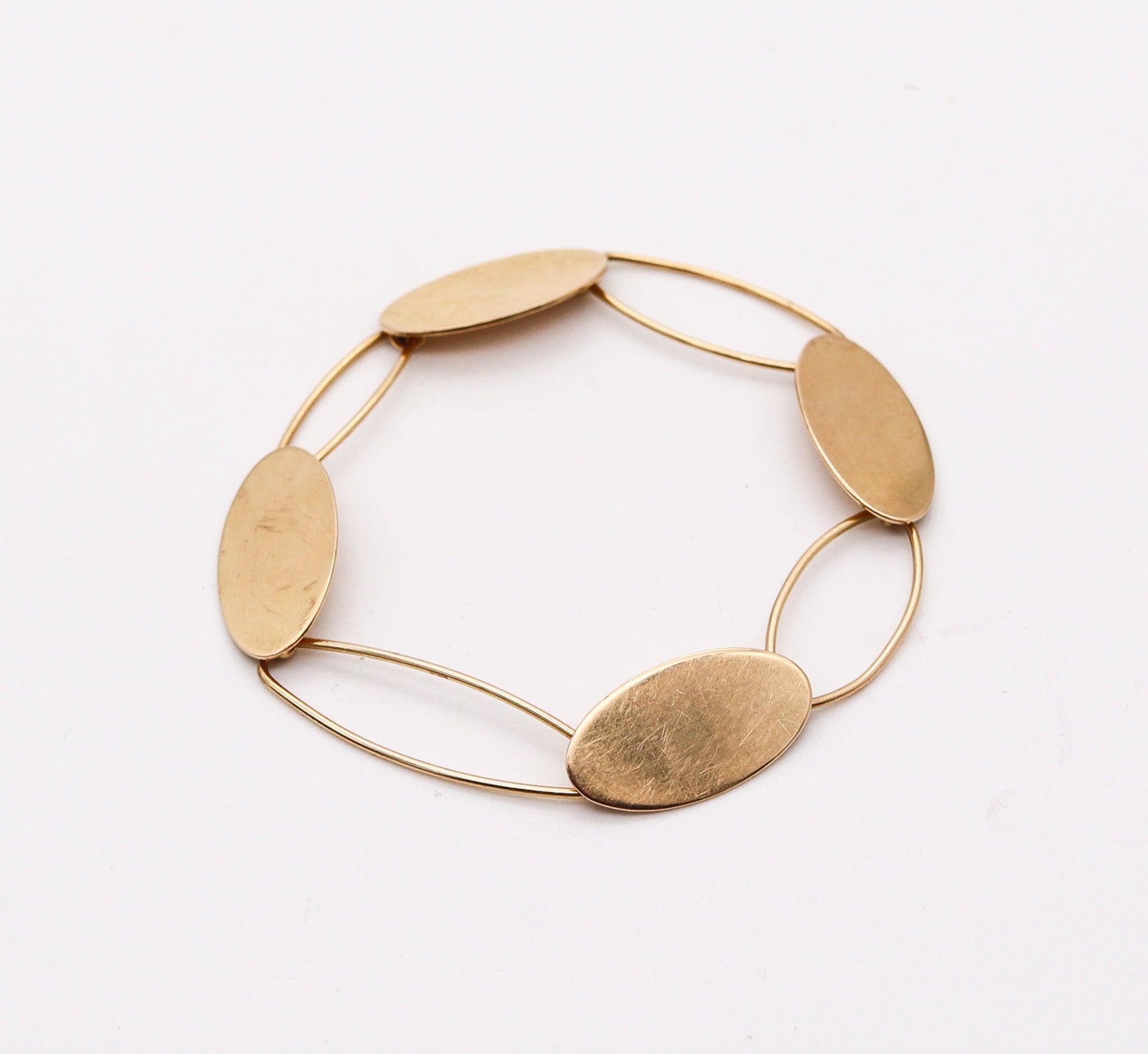 Modernist BETTY COOKE 1980 Geometric Open Ovals Bracelet In 14Kt Yellow Gold For Sale