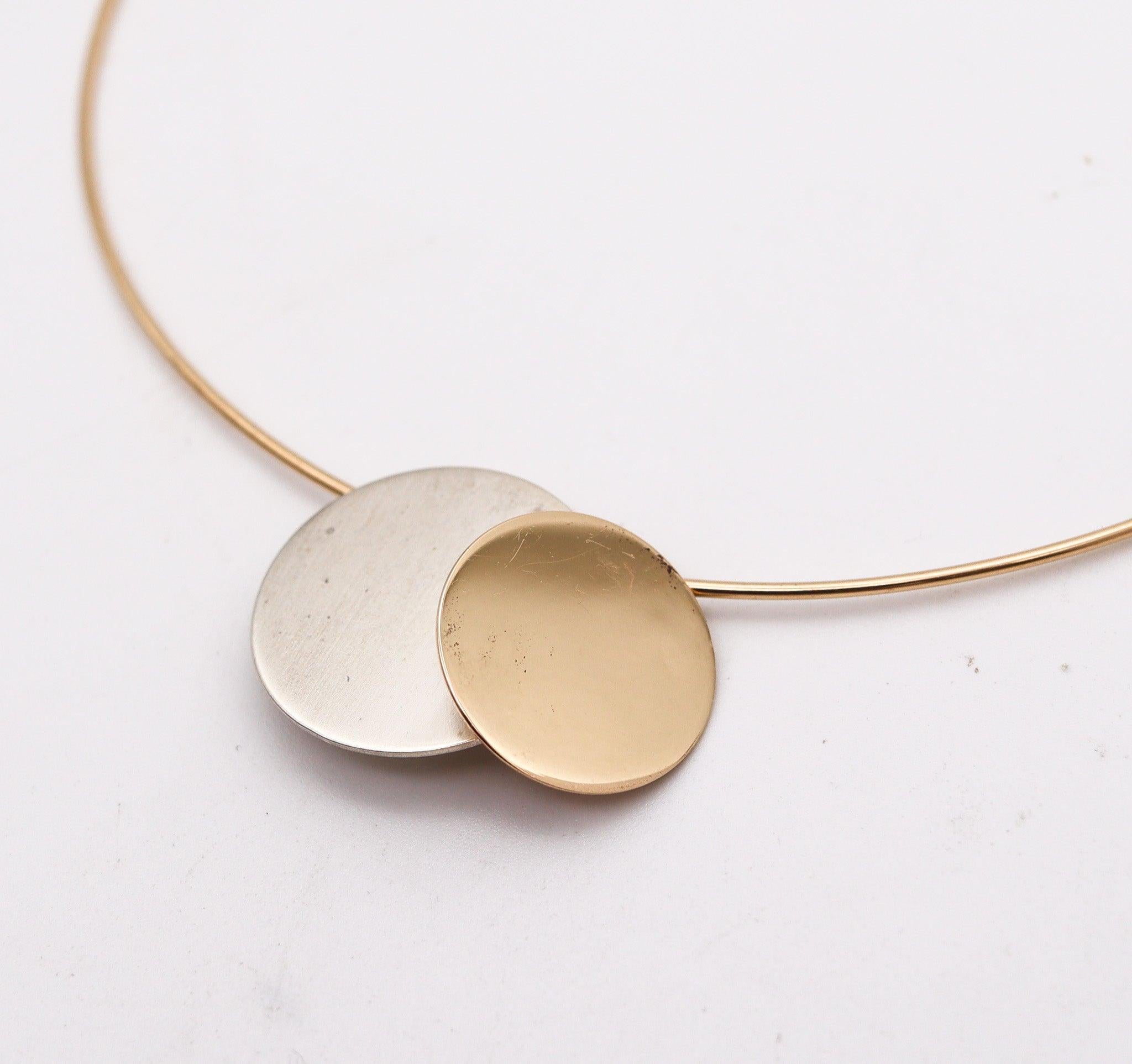 Modernist BETTY COOKE 1980 Geometric Wired Necklace-Brooch In 14Kt Gold & Sterling
