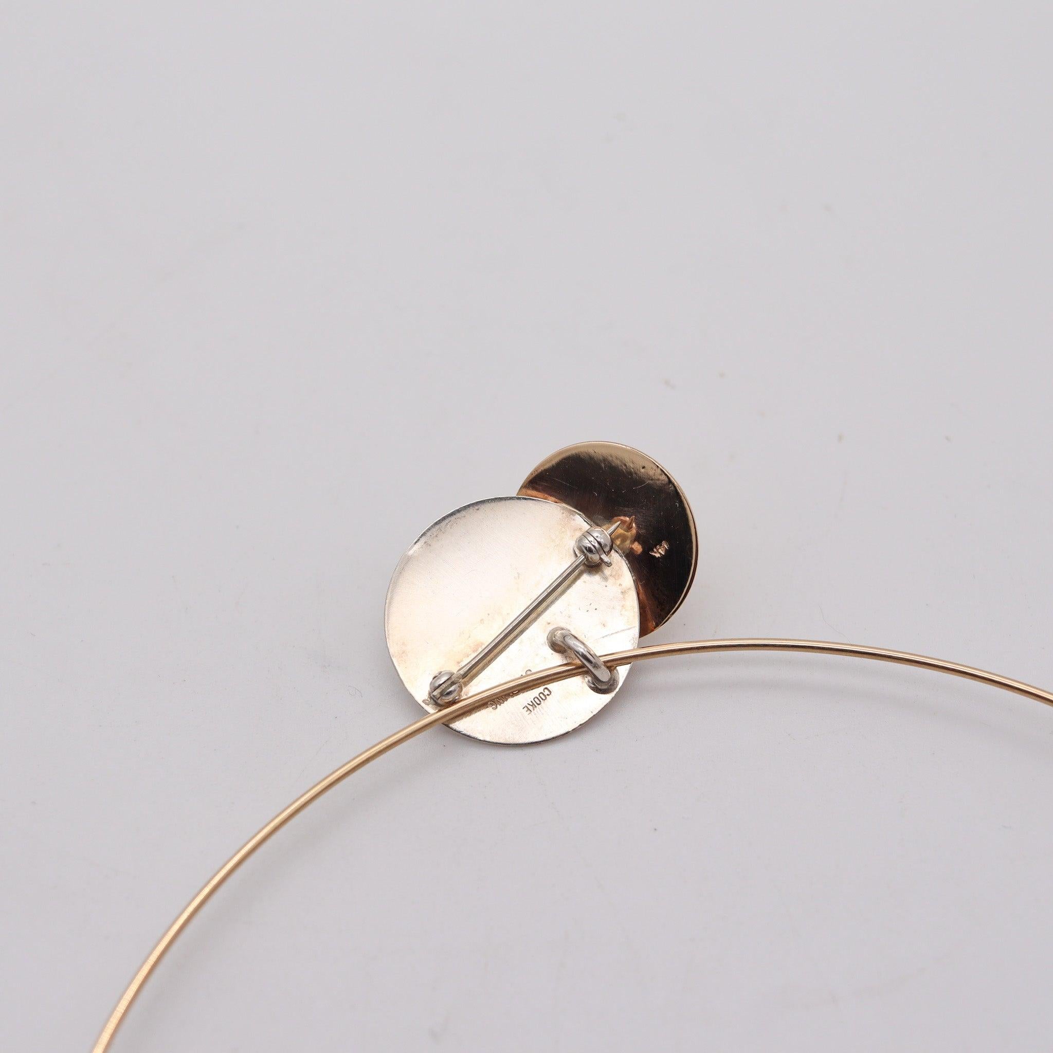 BETTY COOKE 1980 Geometric Wired Necklace-Brooch In 14Kt Gold & Sterling In Excellent Condition In Miami, FL