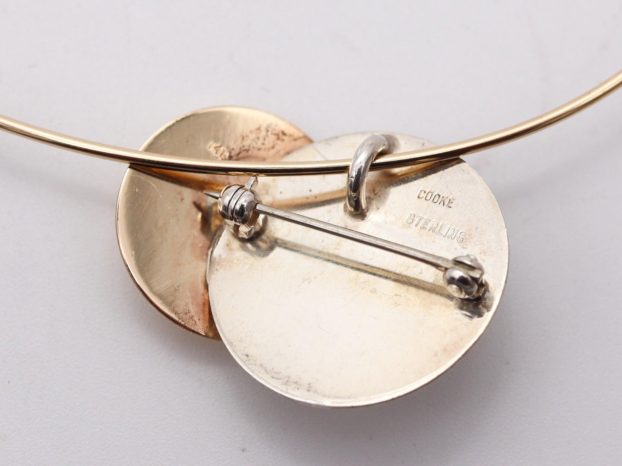 Women's BETTY COOKE 1980 Geometric Wired Necklace-Brooch In 14Kt Gold & Sterling