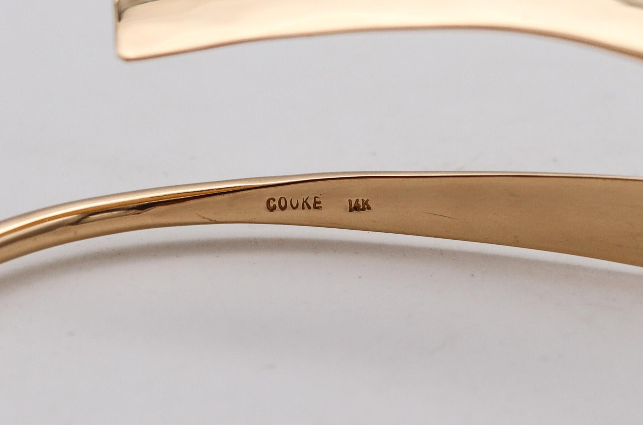 Women's Betty Cooke 1990 Asymmetrical Sculptural Bangle In 14Kt Gold With One Diamond For Sale
