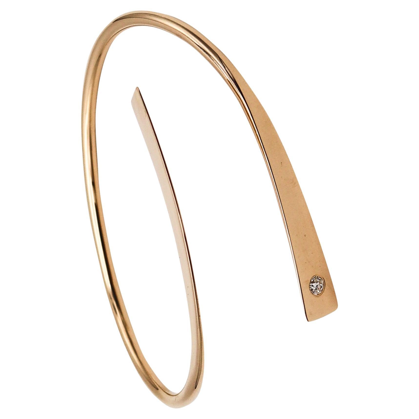 Betty Cooke 1990 Asymmetrical Sculptural Bangle In 14Kt Gold With One Diamond For Sale