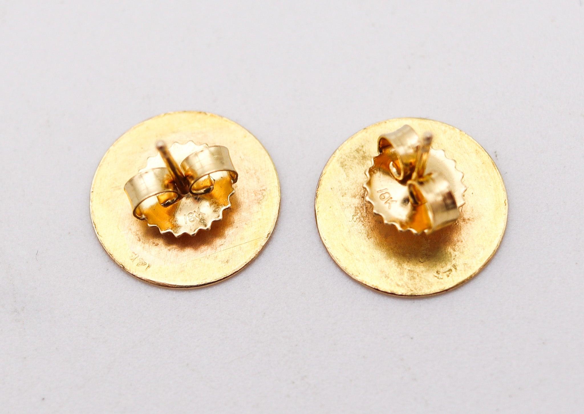 BETTY COOKE 1990 Pendientes geométricos circulares de oro amarillo de 14 quilates en Excelente Estado en Miami, FL