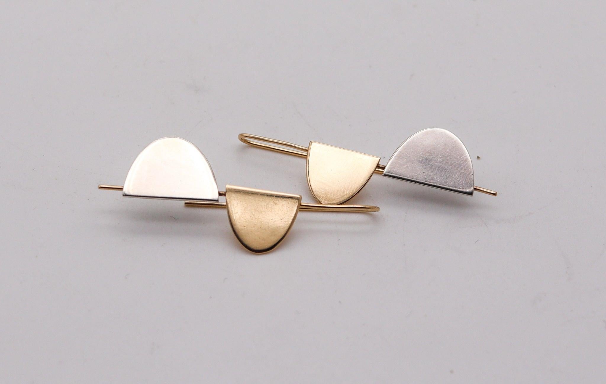 Women's BETTY COOKE 1990 Geometric Dangle Earrings In 14Kt Yellow Gold & Sterling