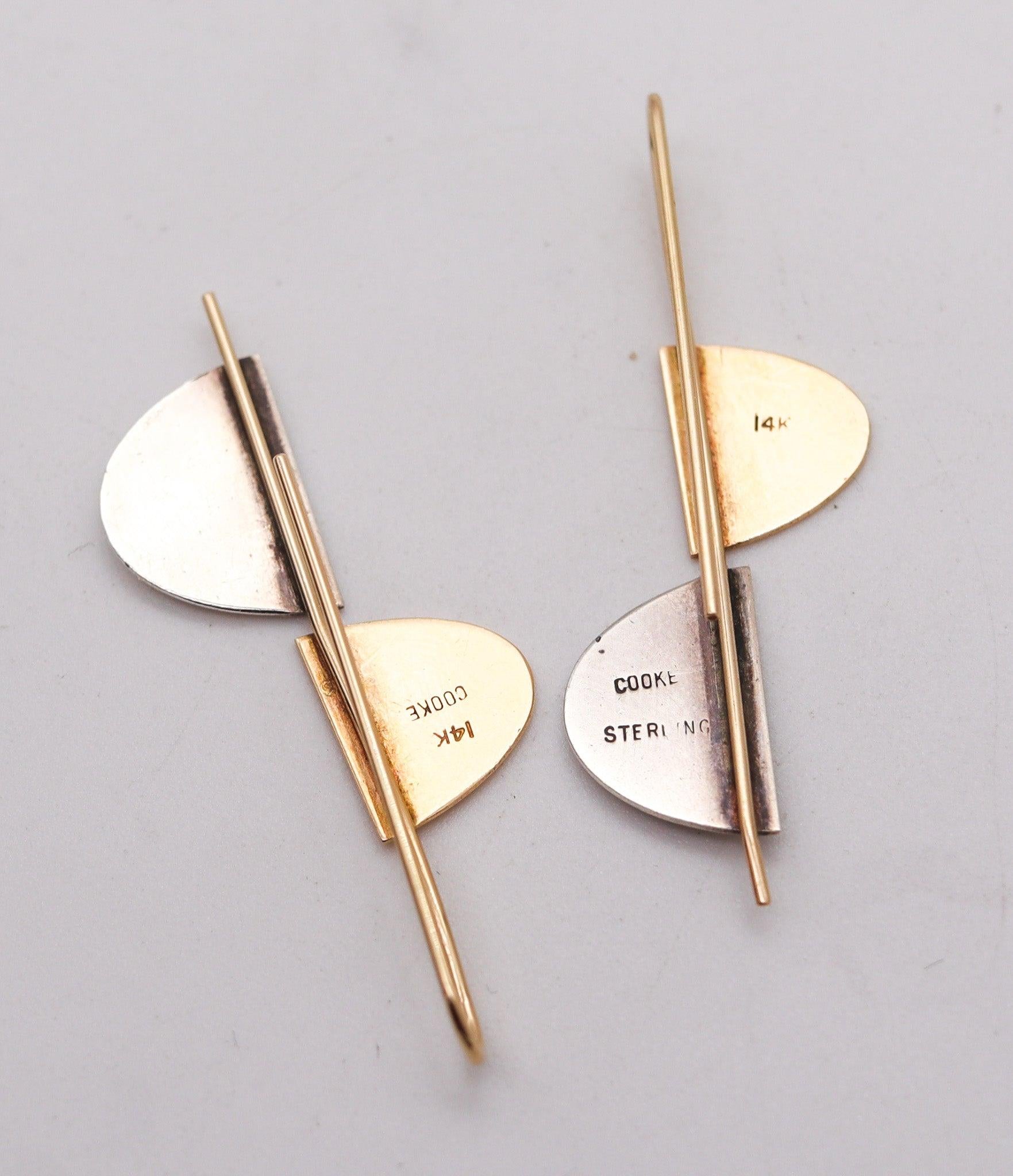 BETTY COOKE 1990 Geometric Dangle Earrings In 14Kt Yellow Gold & Sterling 1