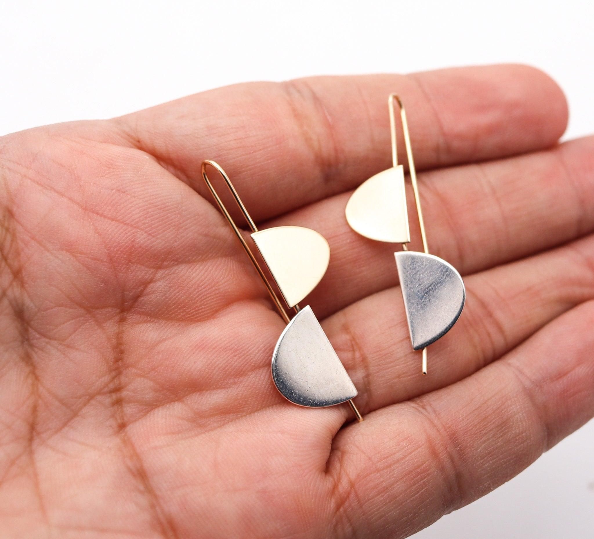 BETTY COOKE 1990 Geometric Dangle Earrings In 14Kt Yellow Gold & Sterling 2