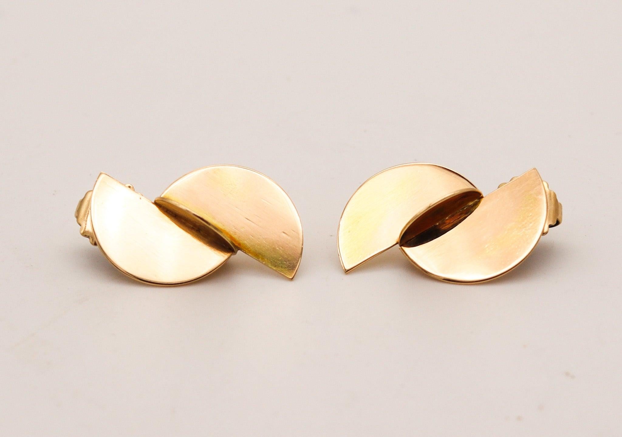 Modernista Betty Cooke 1990 Orecchini scultura geometrica in oro giallo 14Kt in vendita