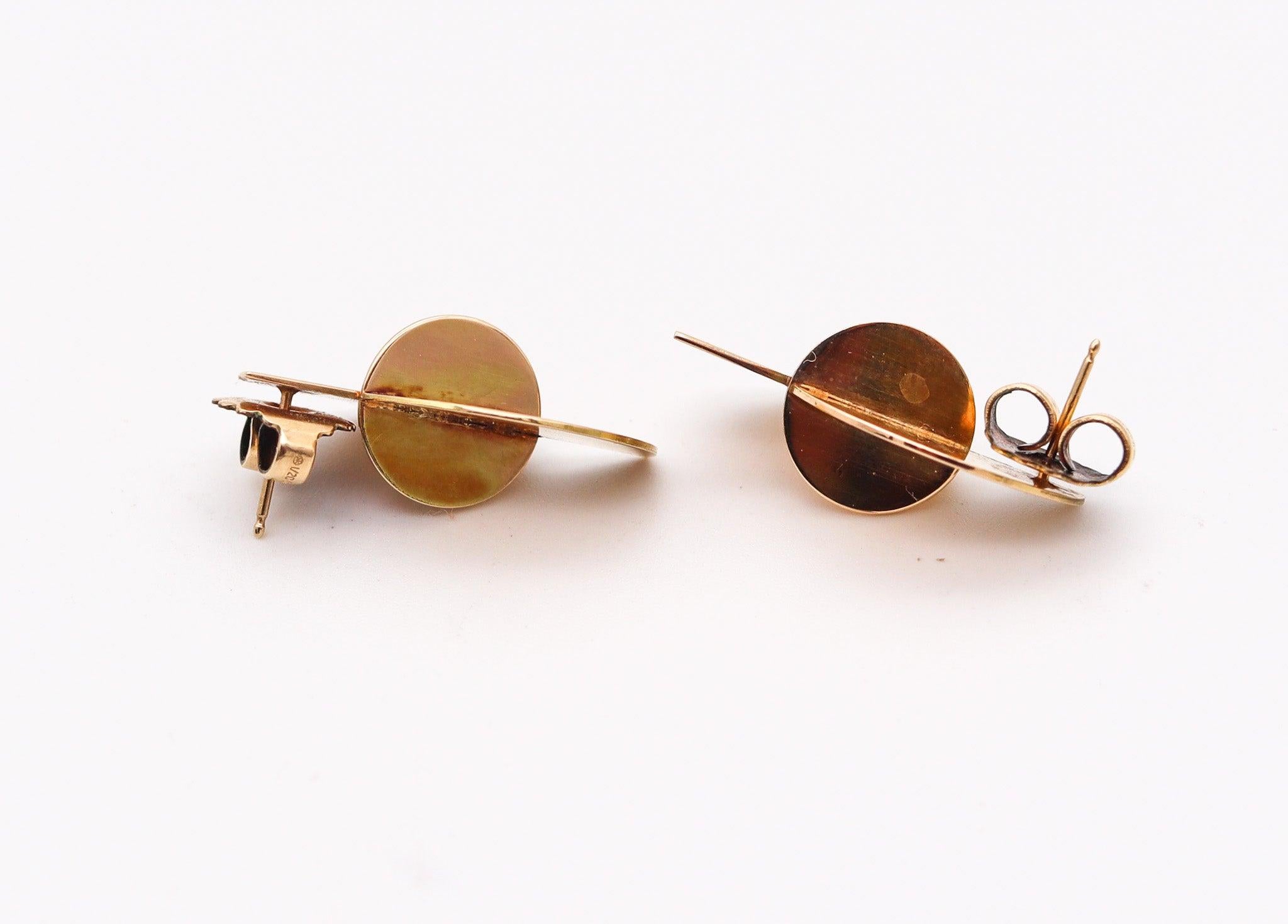 Donna Betty Cooke 1990 Orecchini scultura geometrica in oro giallo 14Kt in vendita