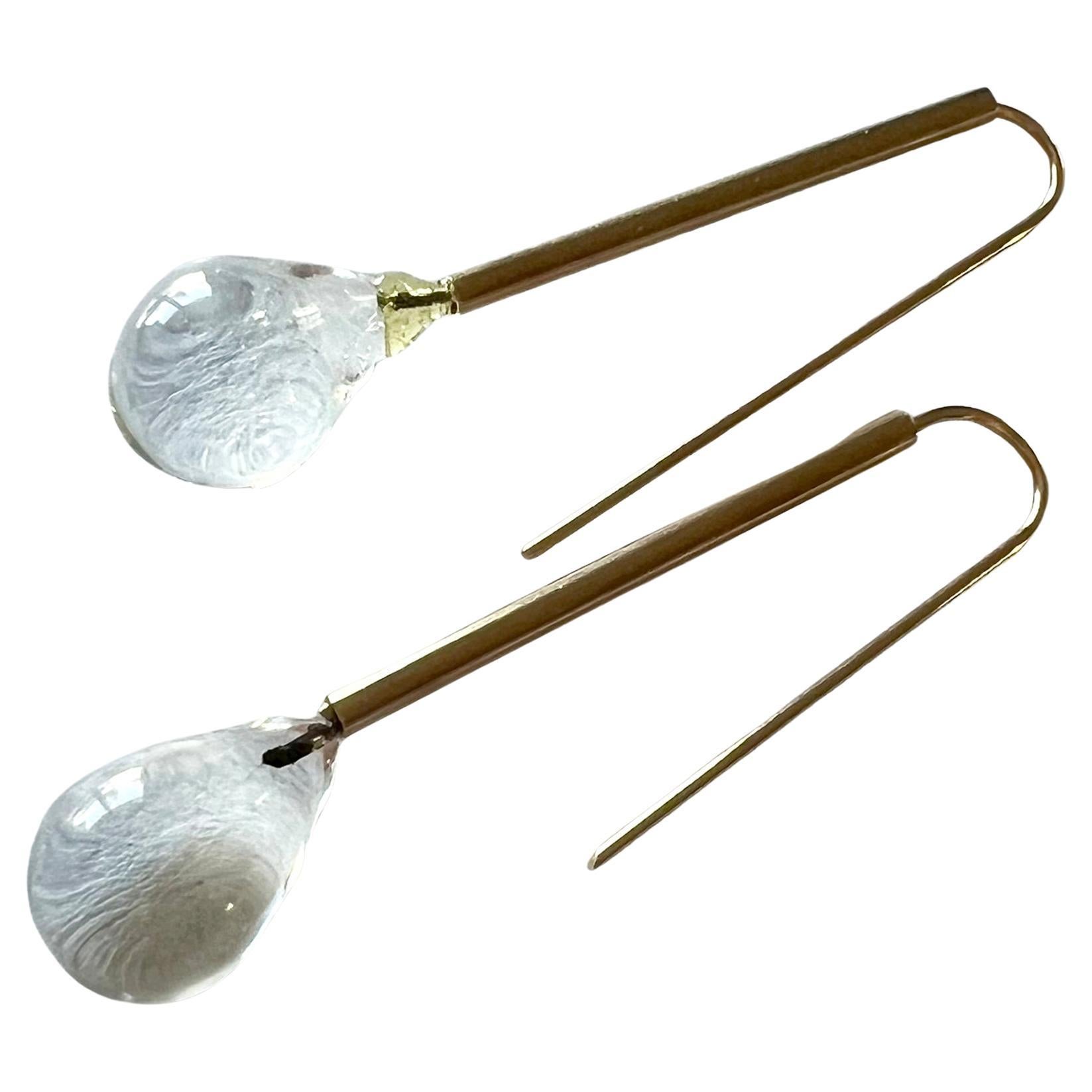 Oval Cut Betty Cooke American Modernist 14K Gold Crystal Drop Earrings