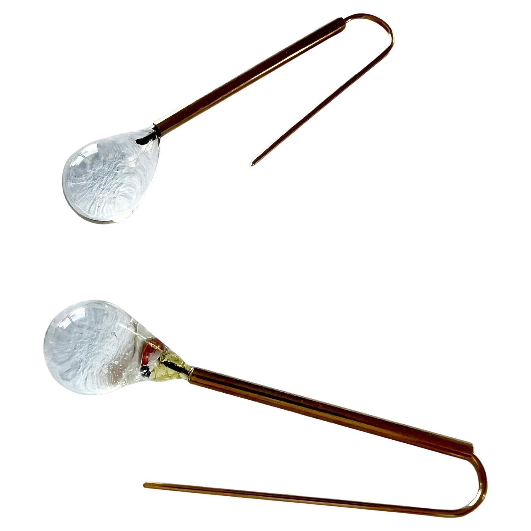 Betty Cooke American Modernist 14K Gold Crystal Drop Earrings In Good Condition In Palm Springs, CA