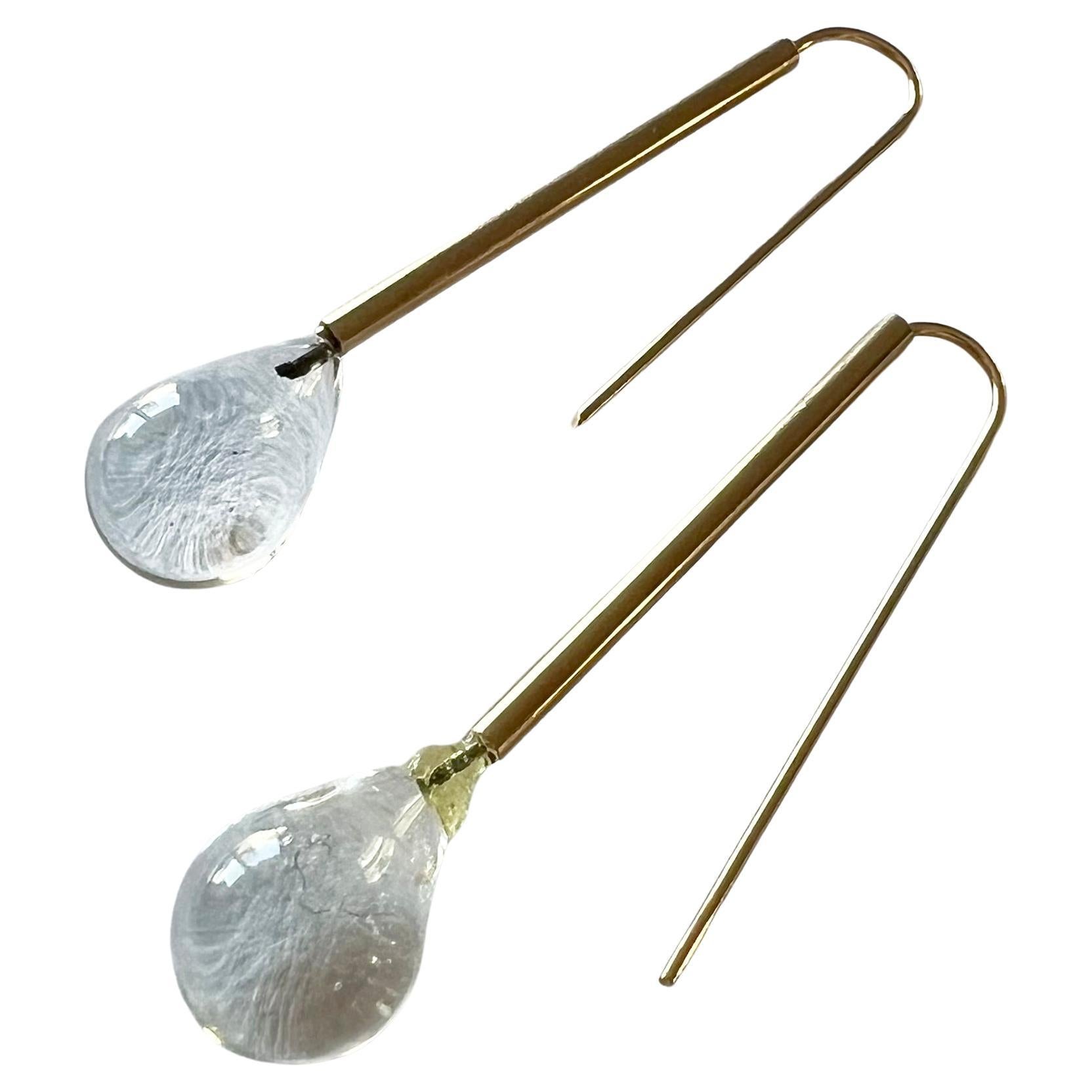 Betty Cooke American Modernist 14K Gold Crystal Drop Earrings