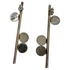 Betty Cooke Pendientes modernistas americanos de plata de ley en forma de círculo y línea