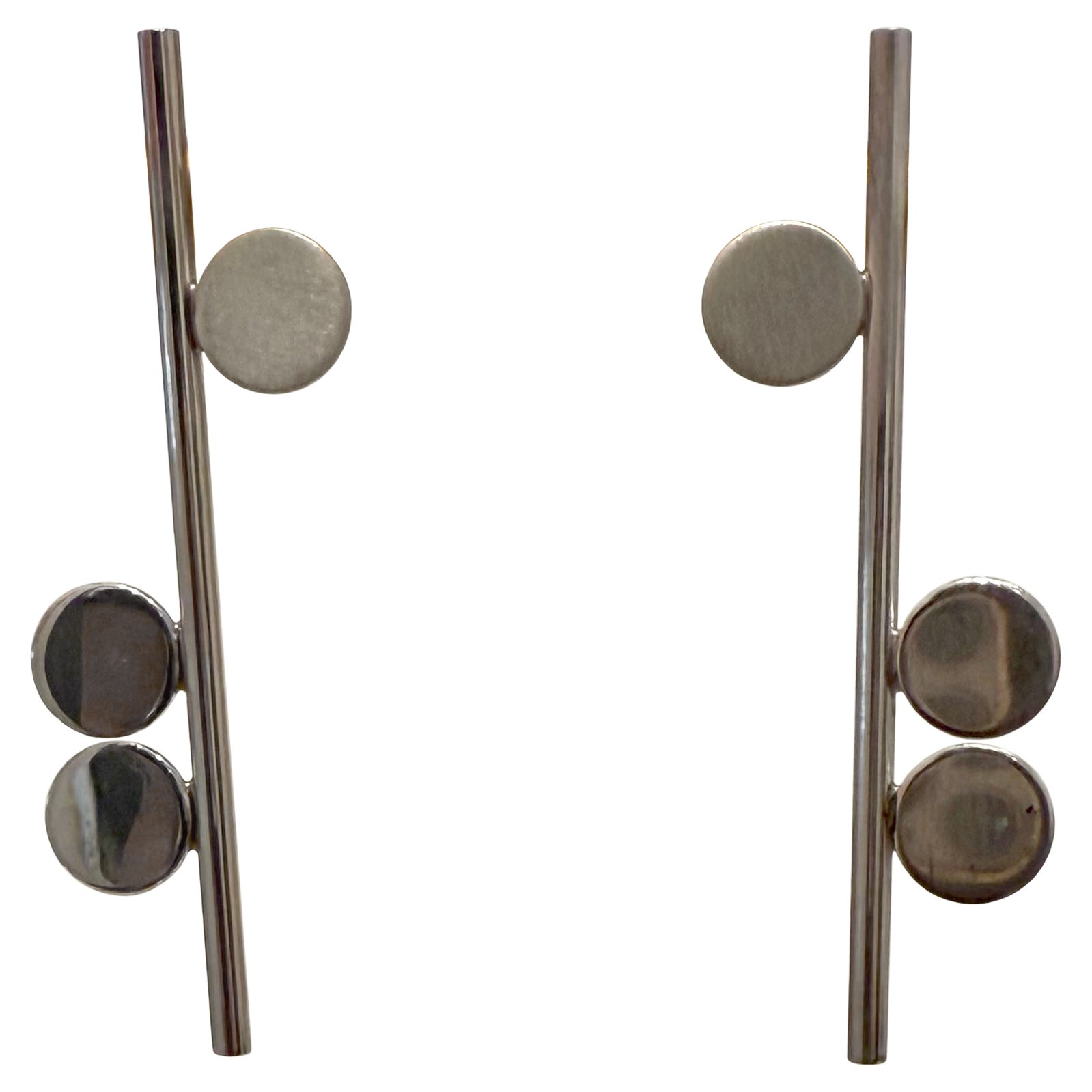 Betty Cooke American Modernist Sterling Silver Circle and Line Drop Earrings For Sale