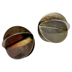 Betty Cooke Pendientes modernistas americanos de plata de ley con doble círculo plegado