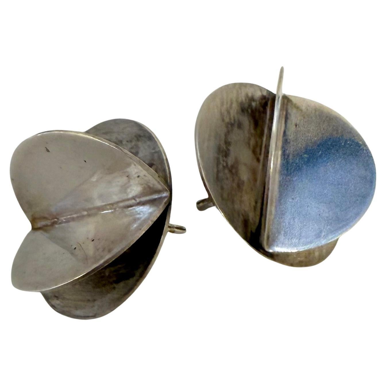 Betty Cooke American Modernist Sterling Silver Double Folded Circle Earrings For Sale