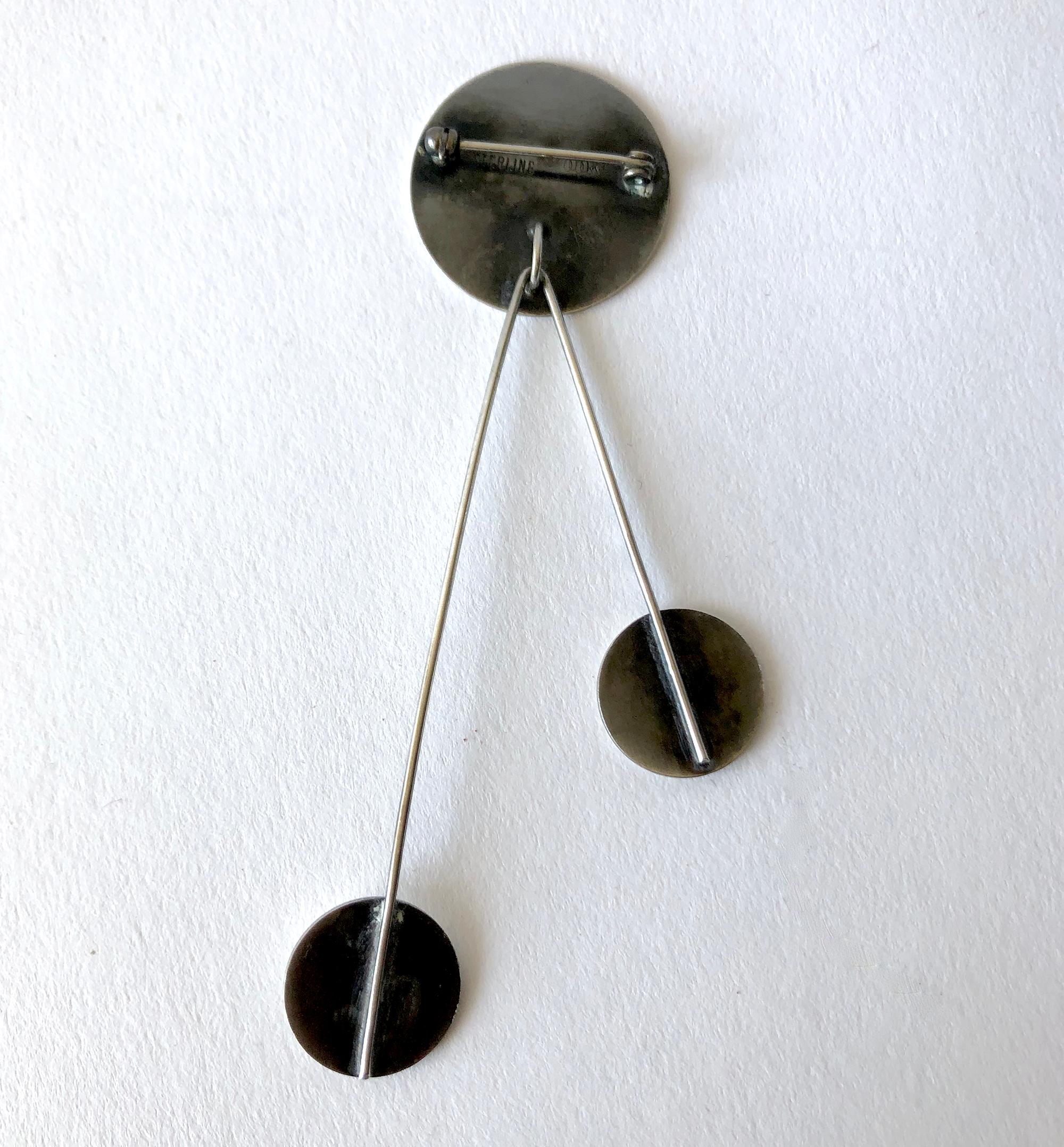 Women's Betty Cooke Brushed Sterling Silver American Modernist Kinetic Disc Brooch