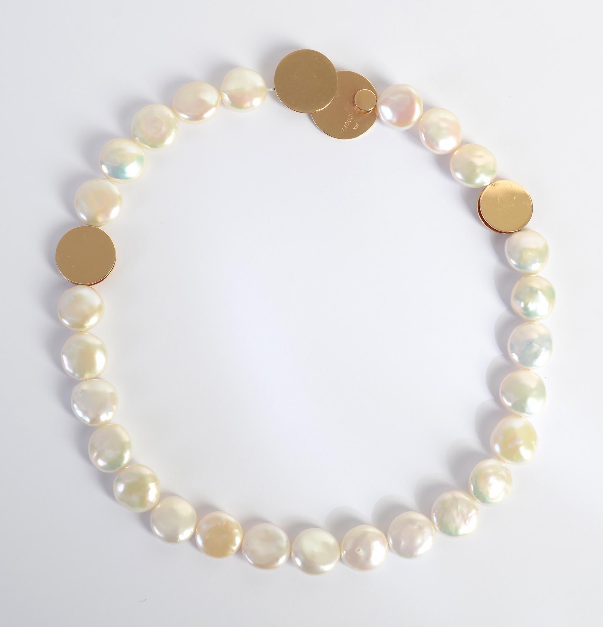Modernist Betty Cooke Disc Pearl and Gold Choker Necklace