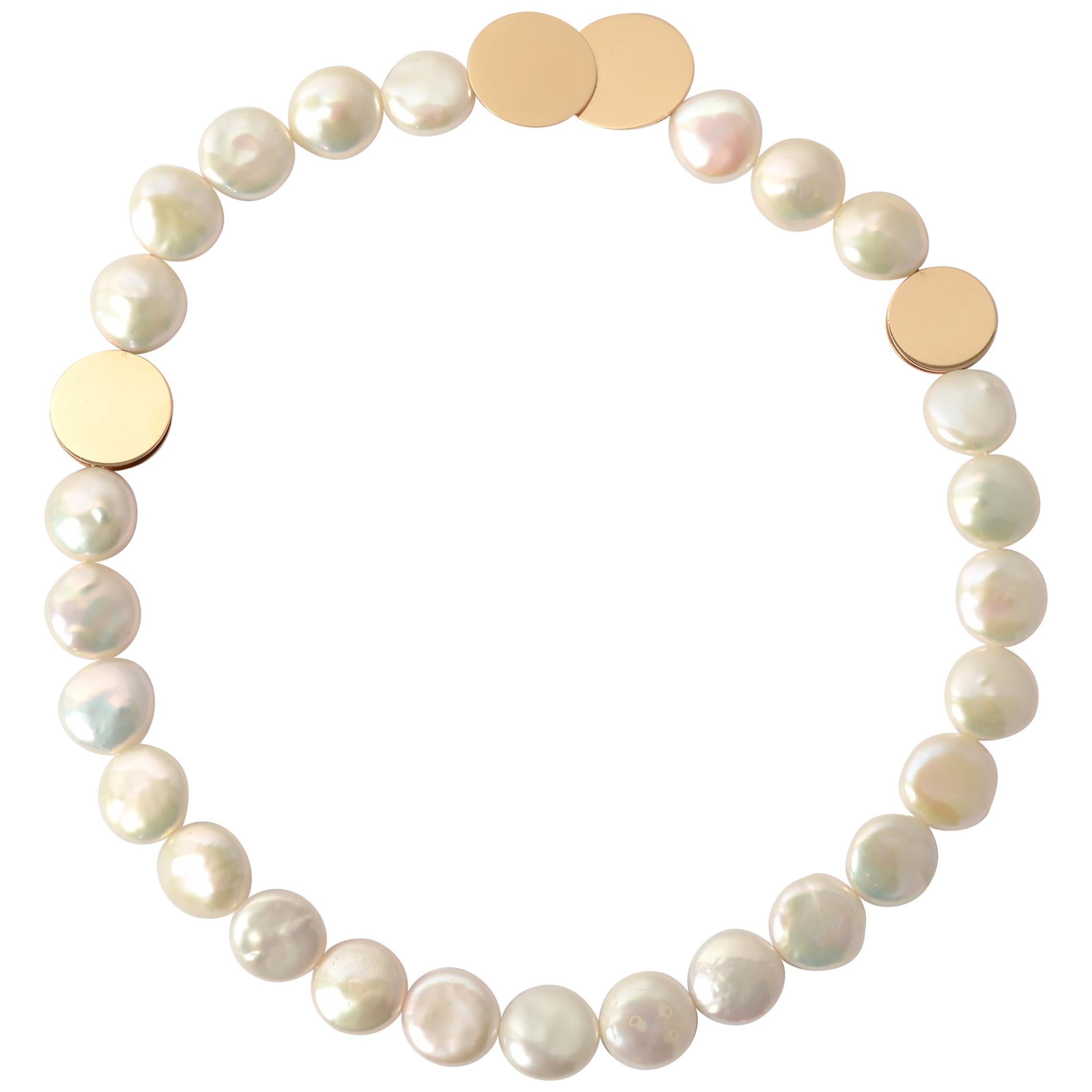 Betty Cooke Disc Pearl and Gold Choker Necklace