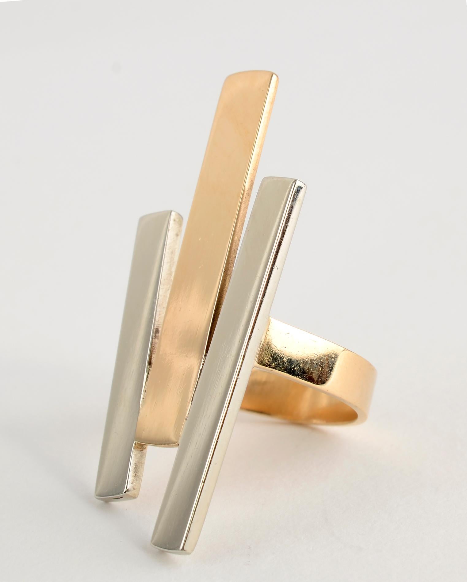 Betty Cooke Geometric Gold and Silver Ring In New Condition In Darnestown, MD