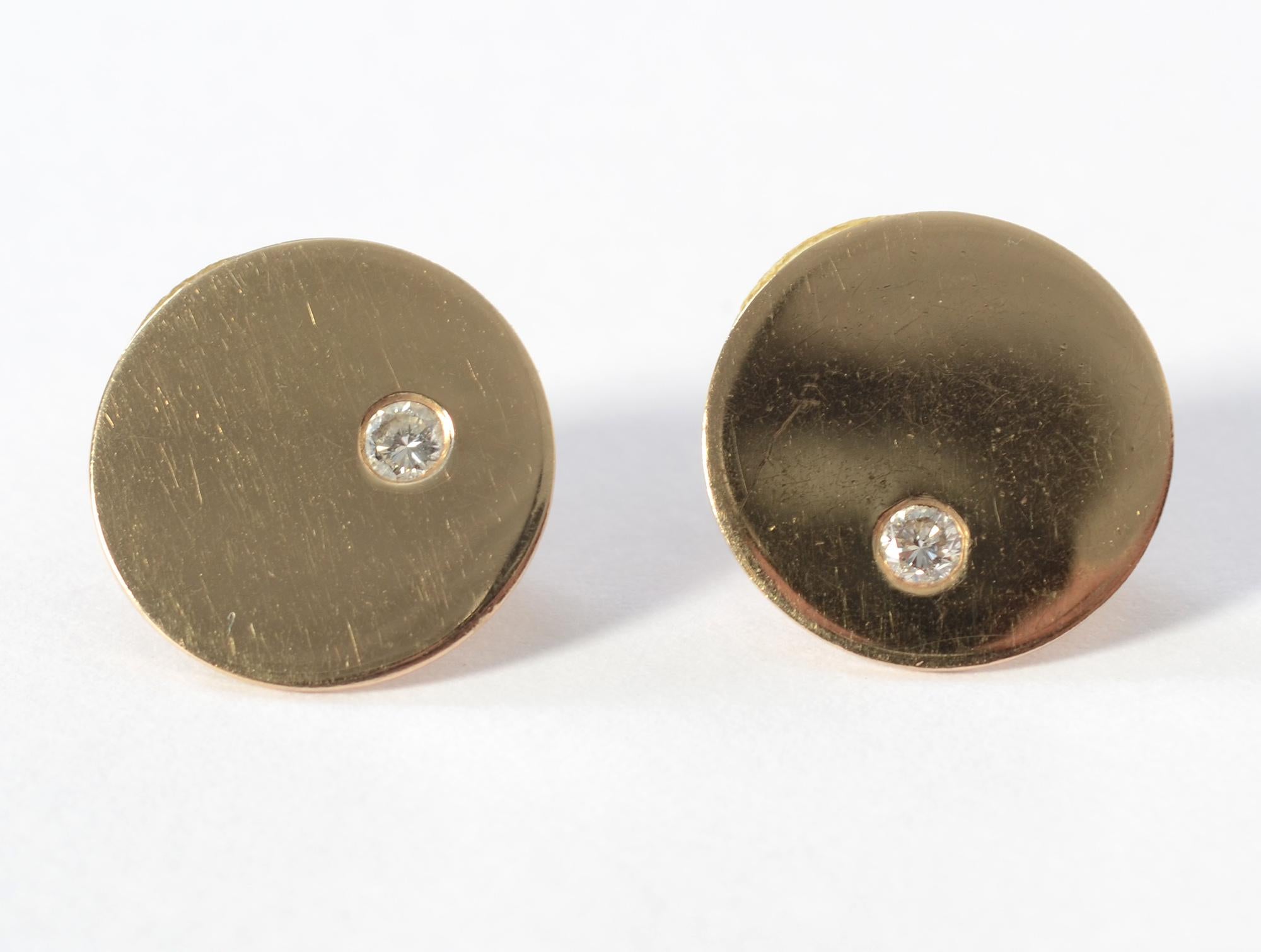 Betty Cooke Goldscheiben-Ohrringe mit Diamant (Modernistisch)