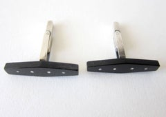 Betty Cooke Boutons de manchette modernistes du milieu du siècle dernier en argent sterling et bois exotique