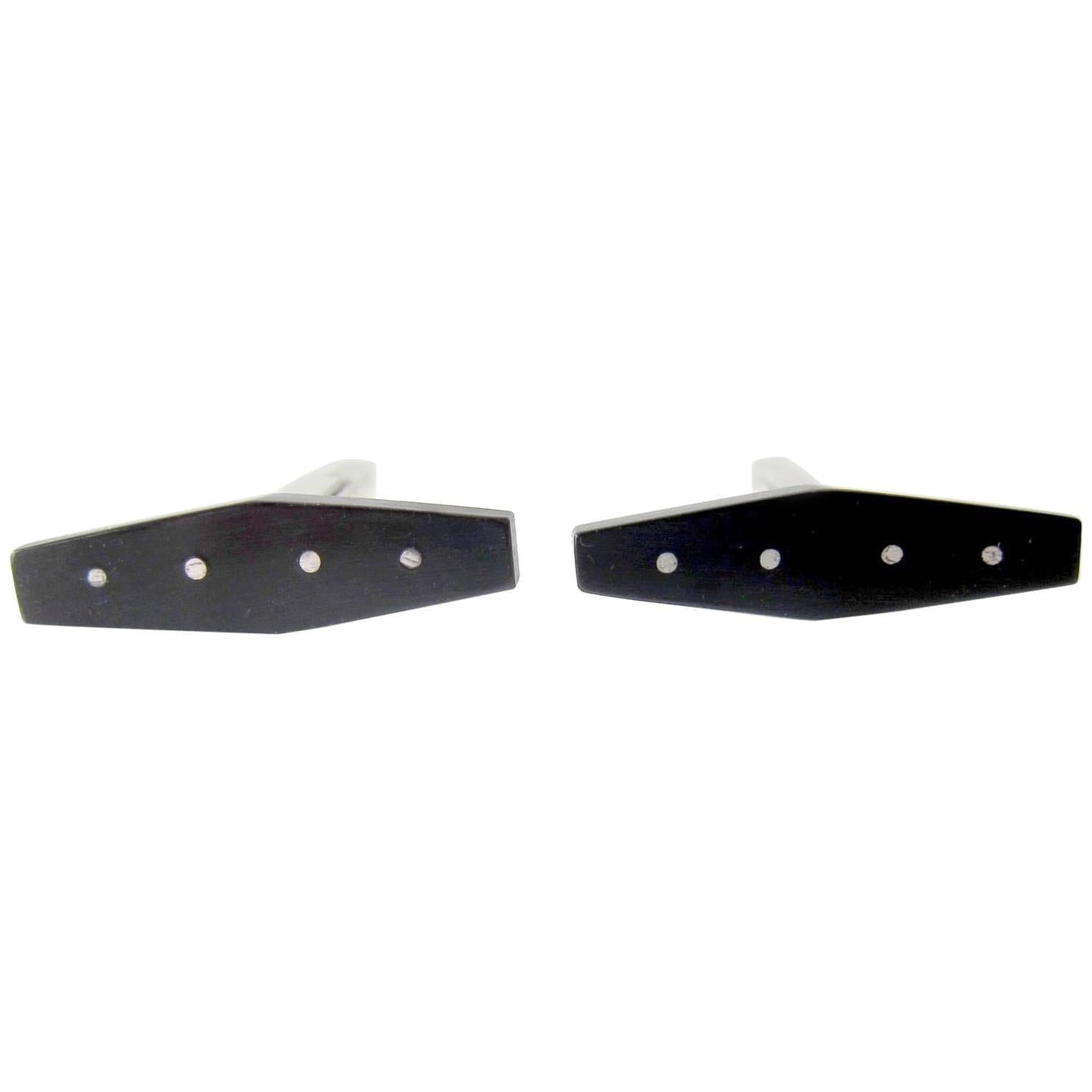 Betty Cooke Sterling Silver Exotic Wood Mid Century American Modernist Cufflinks