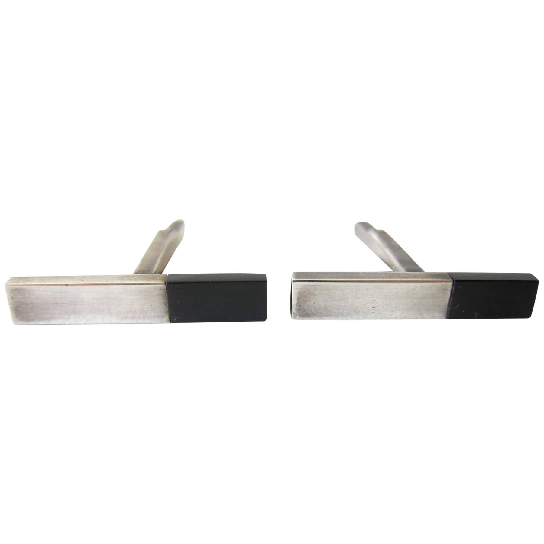 Betty Cooke Sterling Silver Exotic Wood Modernist Cufflinks