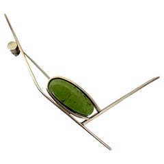 Broche moderniste américaine Betty Cooke en argent sterling avec pierre d'agate verte