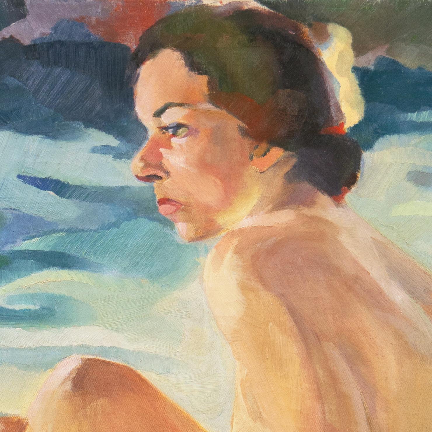 'Nude Seated by a River', Post Impressionist Figural Oil, PAFA, Woman Artist 4