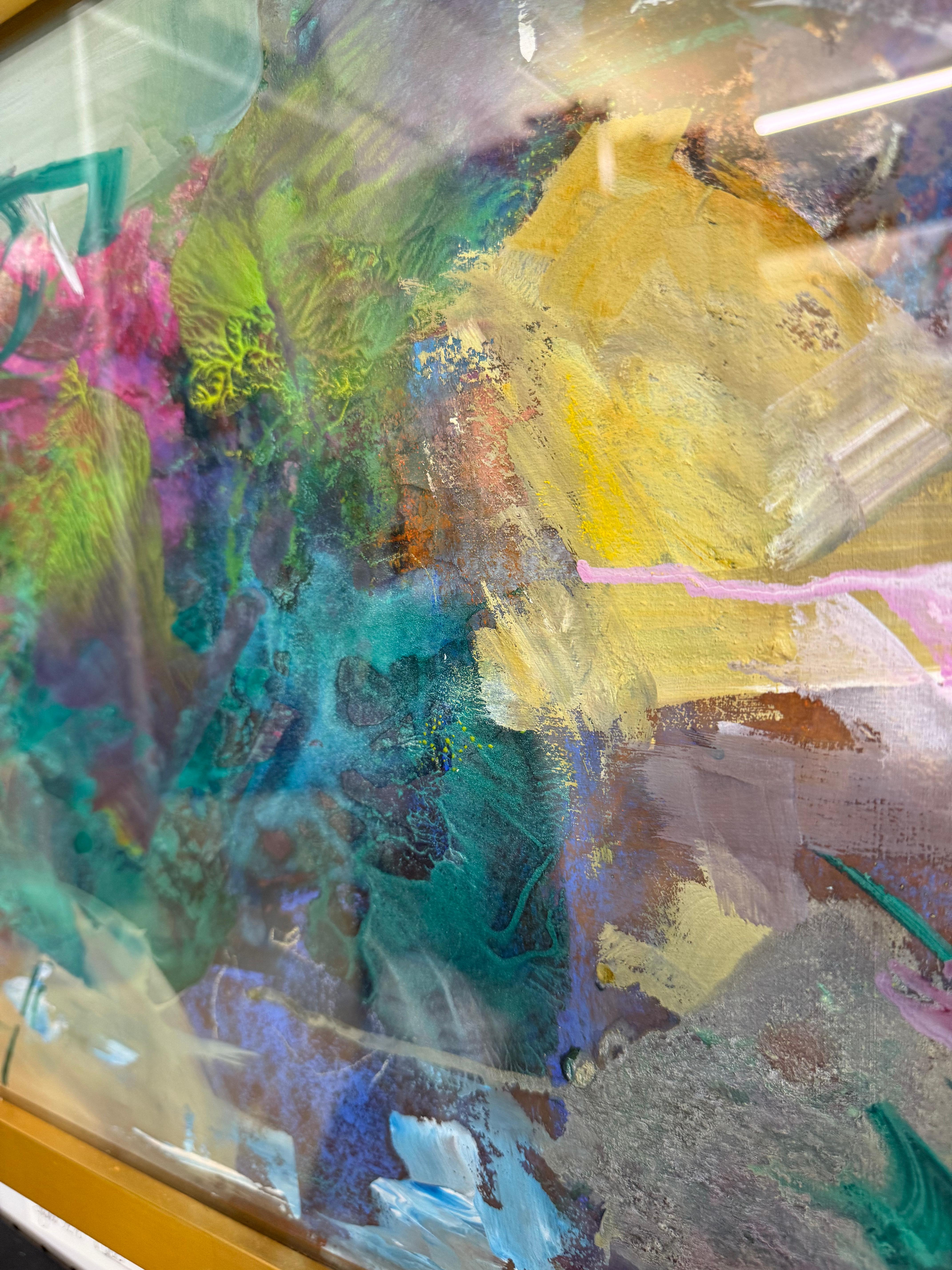 Cet abstrait 19x14 en techniques mixtes vous entraîne dans les profondeurs, avec des tons fluides et des textures superposées qui créent un sentiment de mouvement et de mystère. Les détails complexes capturent l'essence des motifs changeants de